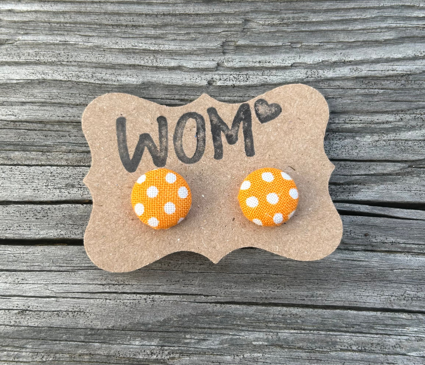 Orange and White Polka Dot Stud Earrings