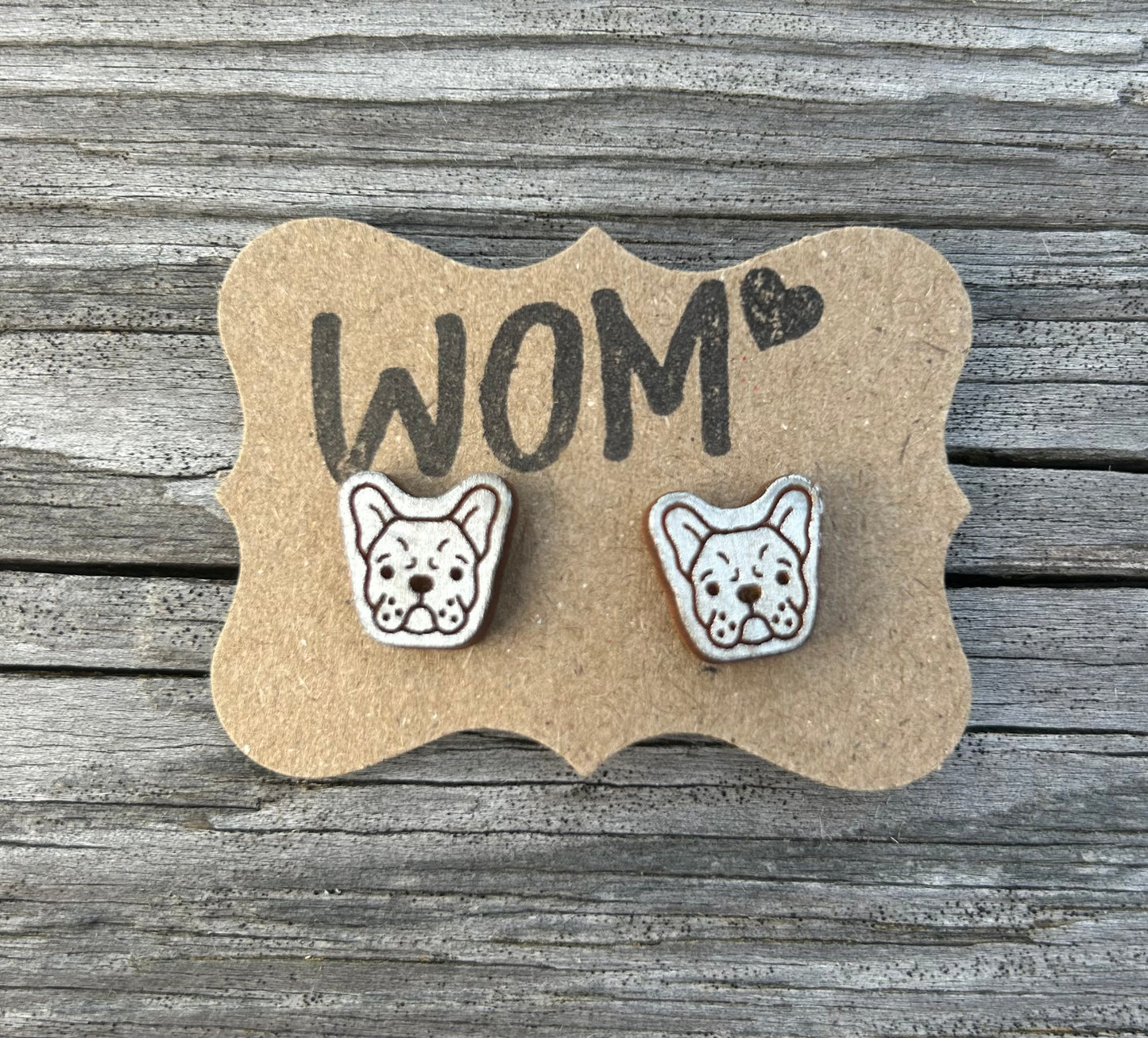 French Bulldog Wooden Stud Earrings