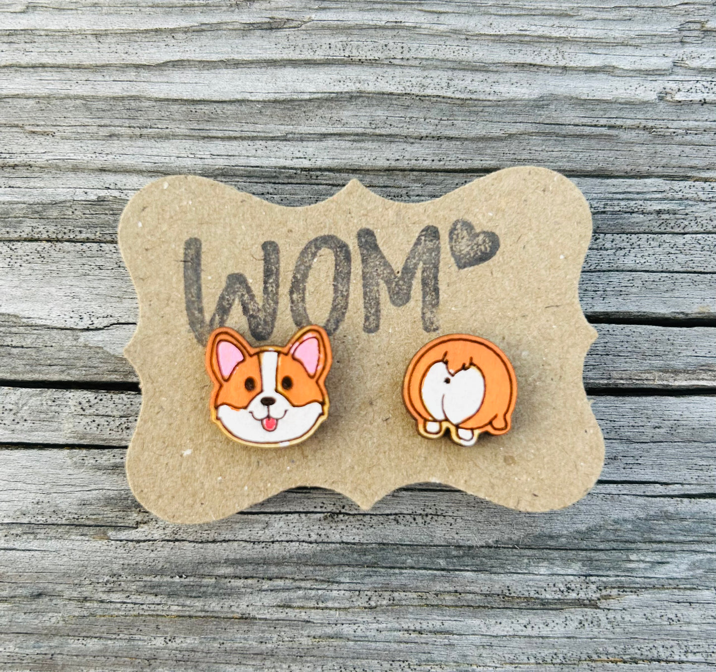 Corgi Butt Wooden Stud Earrings