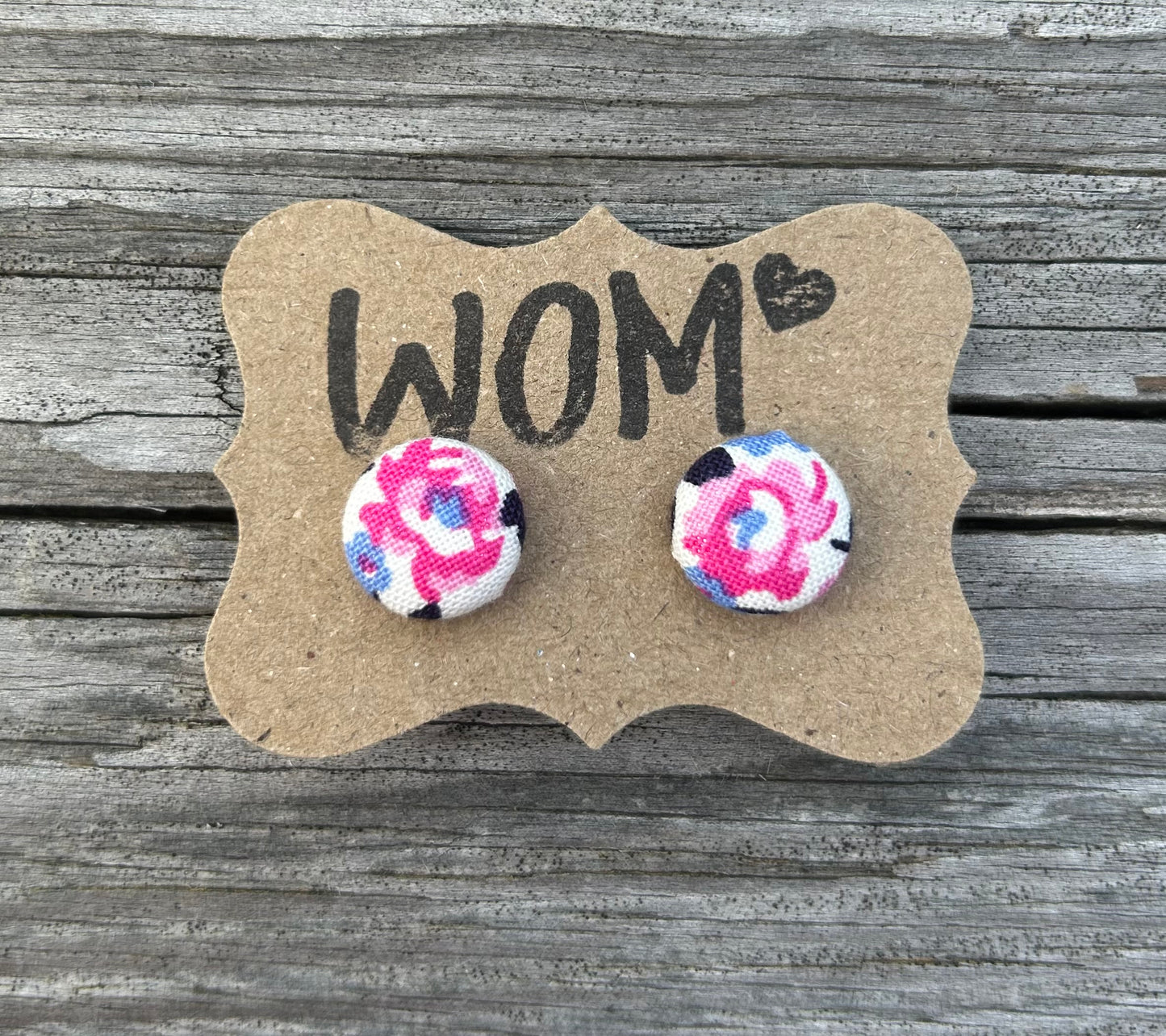Pink and Navy Button Stud Earrings