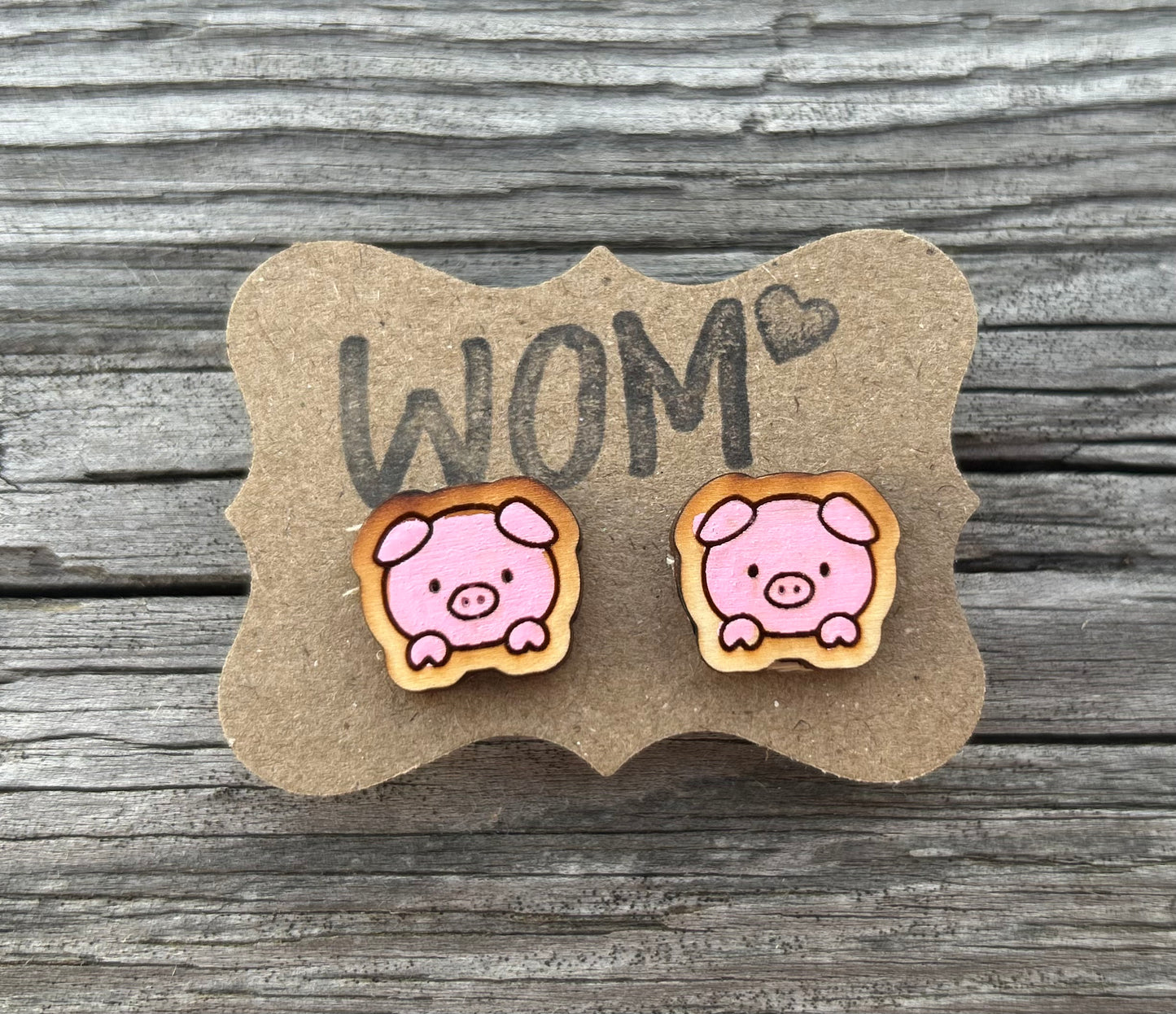 Pig Wooden Stud Earrings