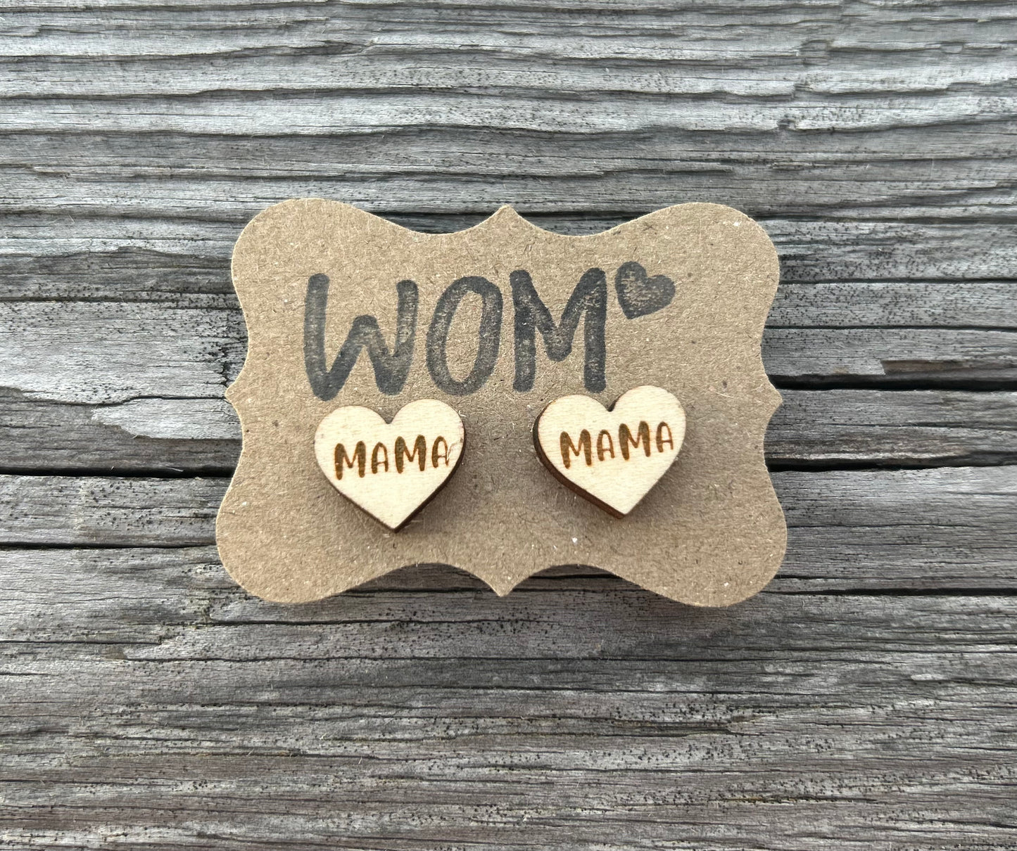 Mama Heart Wooden Stud Earrings