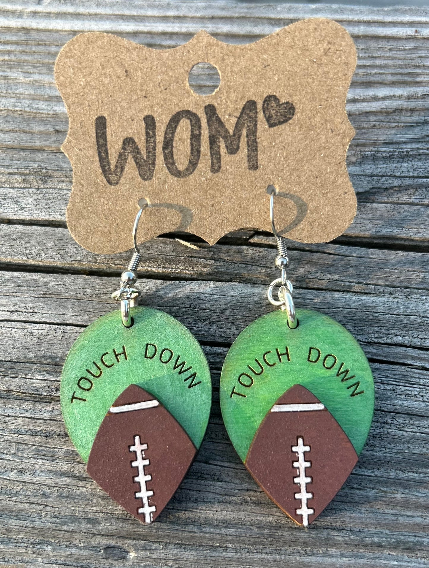 Touch Down Football Wooden Dangle Earrings