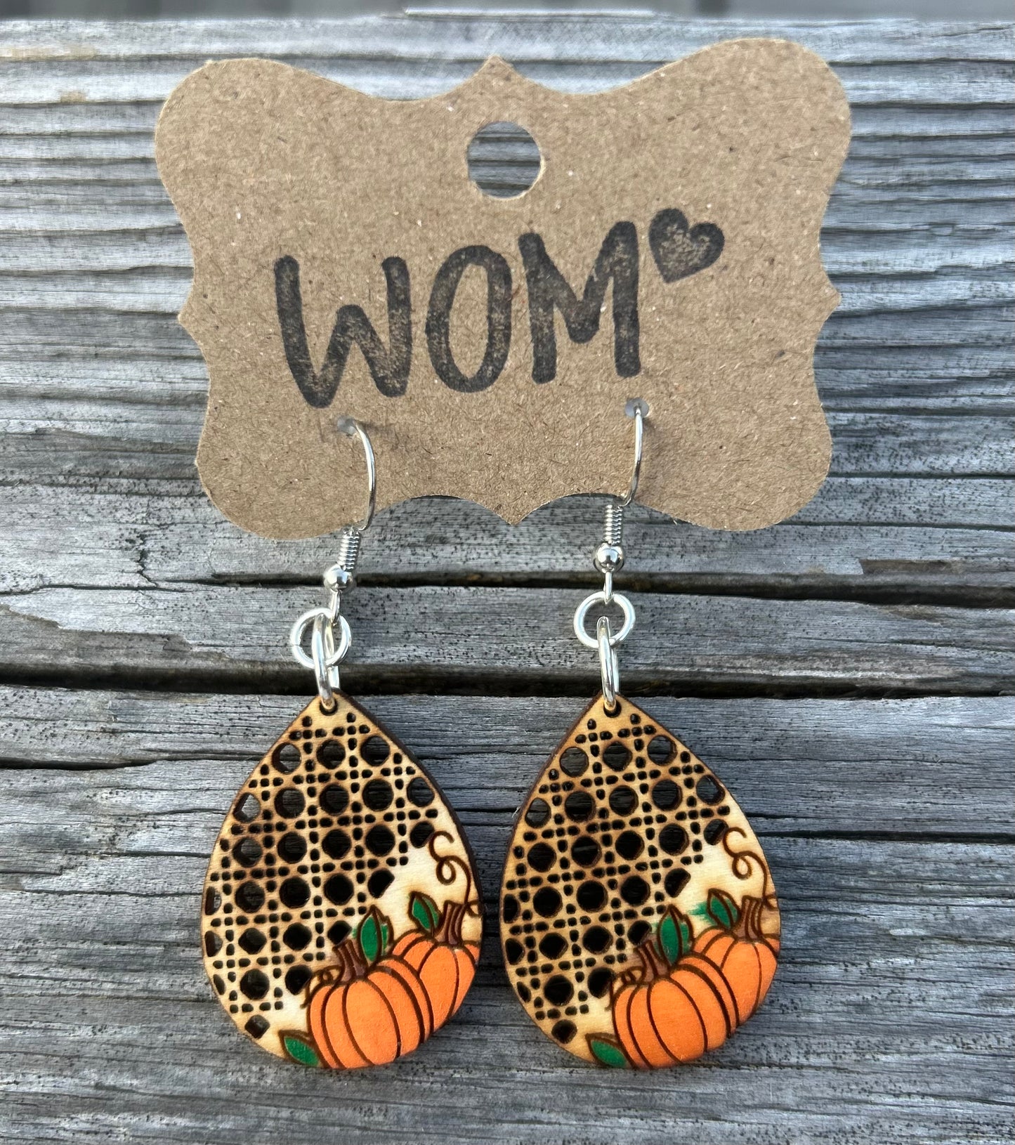 Rattan Pumpkin Wooden Dangle Earrings