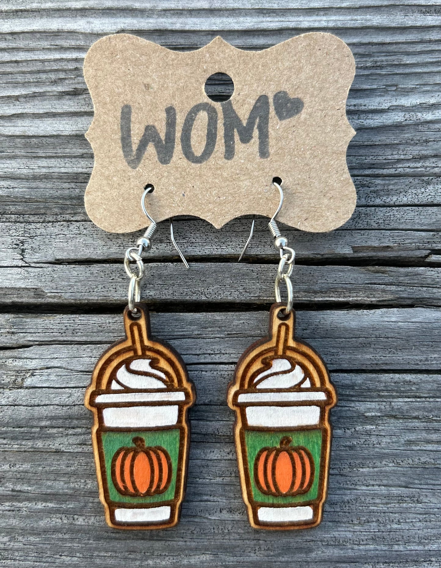 Pumpkin Spice Latte Frozen Wooden Dangle Earrings