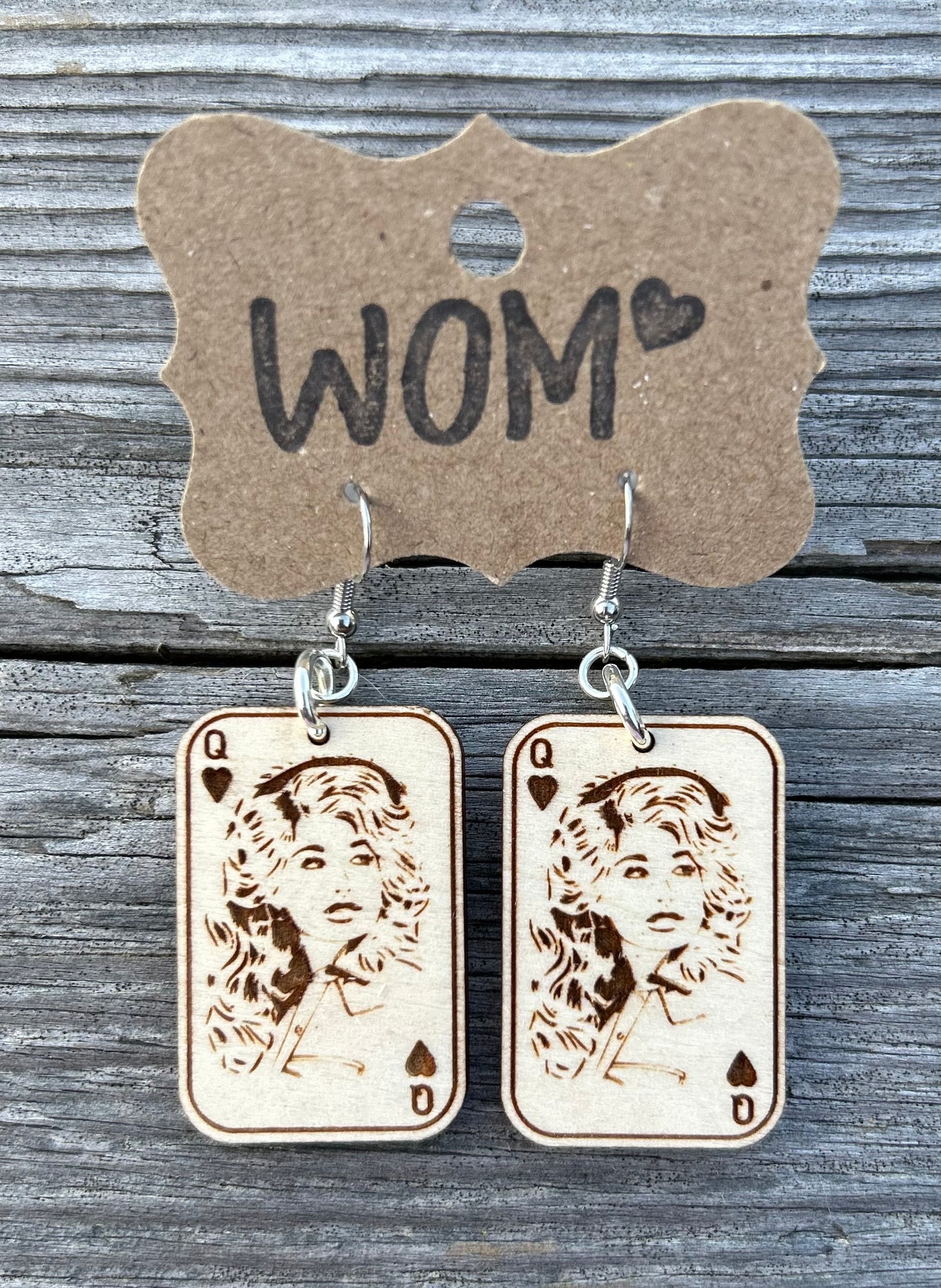 Dolly Queen of Hearts Wooden Dangle Earrings