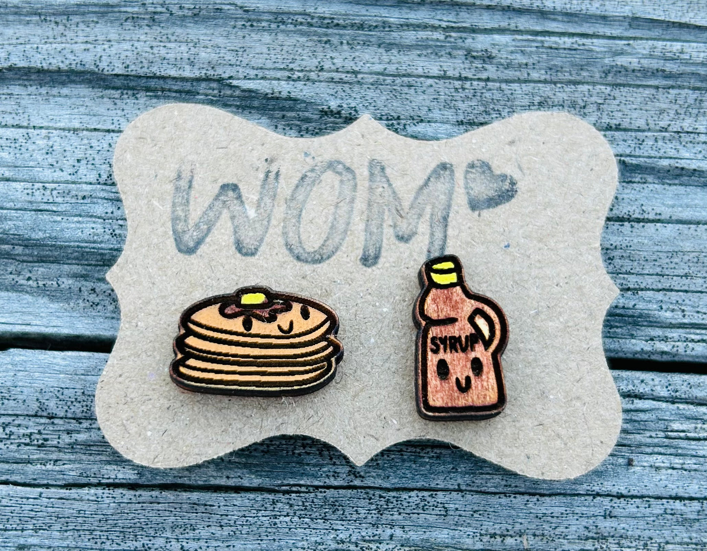 Pancake Syrup Mix and Match Wooden Earring Studs