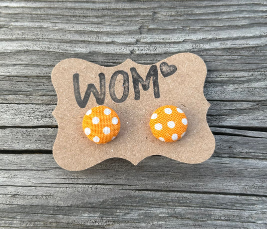 Orange and White Polka Dot Stud Earrings