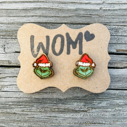 Grinch Wooden Stud Earrings