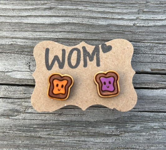 Peanut Butter and Jelly Mix & Match Wooden Stud Earrings