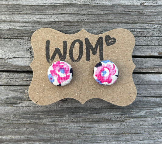 Pink and Navy Button Stud Earrings