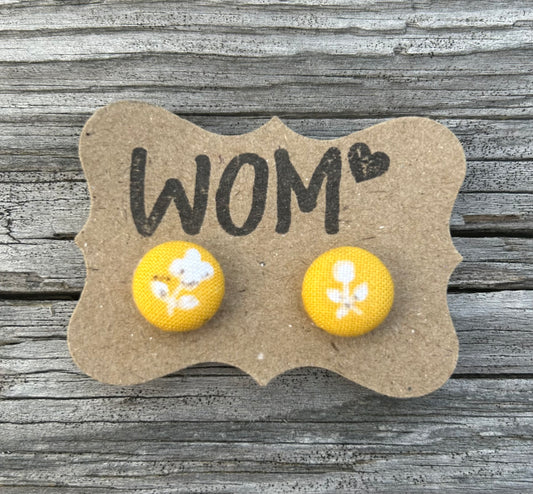 Mustard Floral Button Stud Earrings