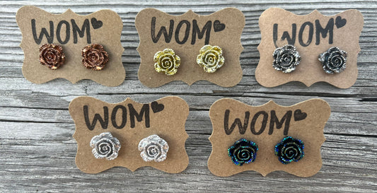 Metalic Resin Rose Stud Earrings