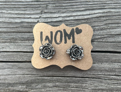 Metalic Resin Rose Stud Earrings