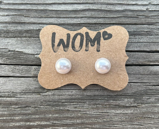 Half Pearl White Stud Earrings