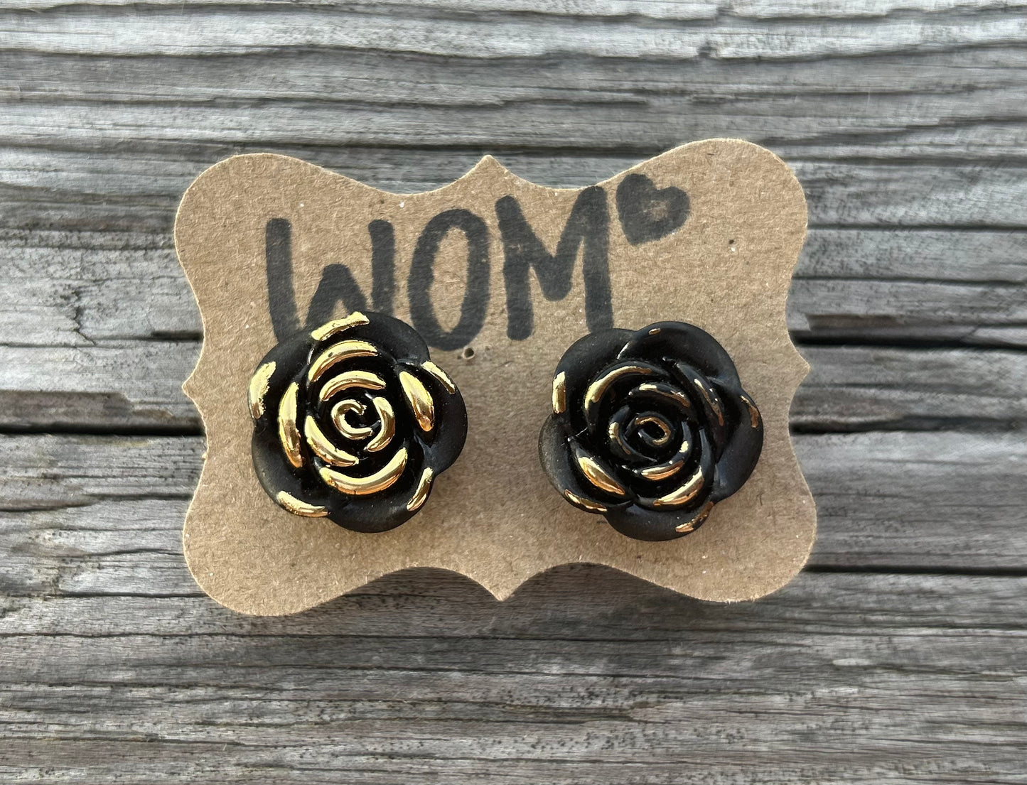 Golden Dipped Resin Rose Stud Earrings