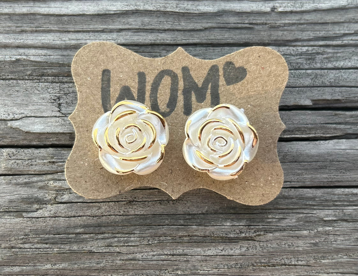 Golden Dipped Resin Rose Stud Earrings