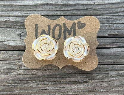 Golden Dipped Resin Rose Stud Earrings