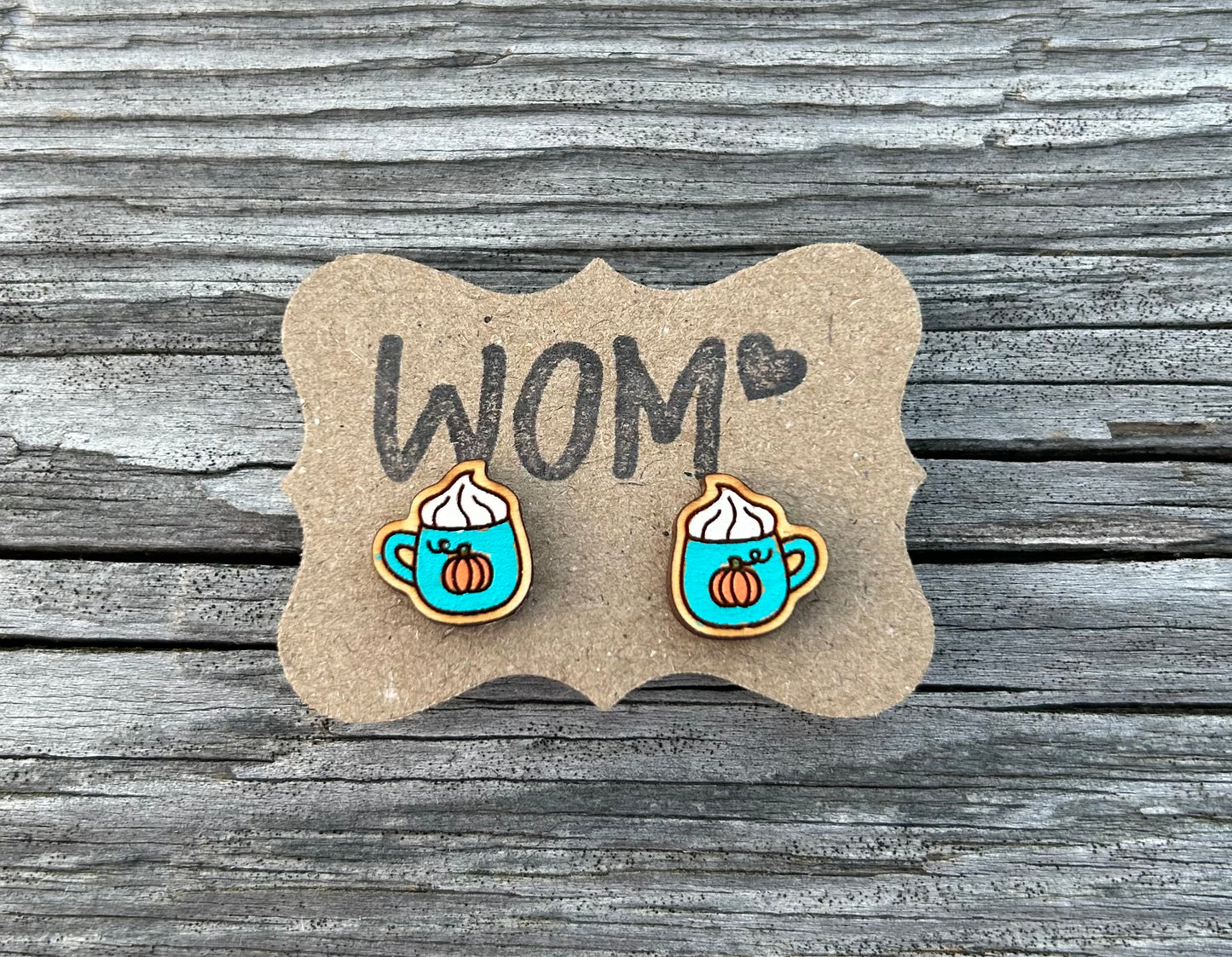 Pumpkin Spice Latte Wooden Stud Earrings