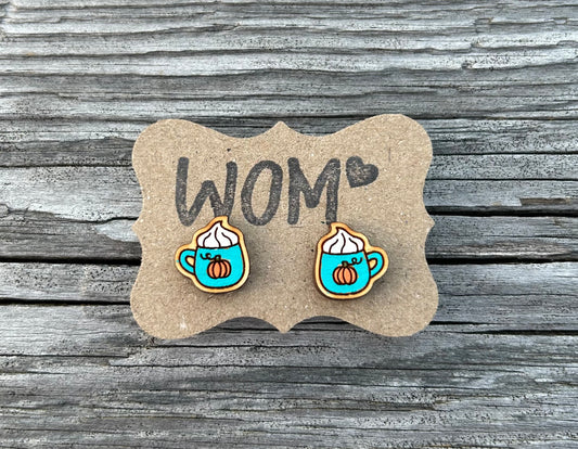 Pumpkin Spice Latte Wooden Stud Earrings