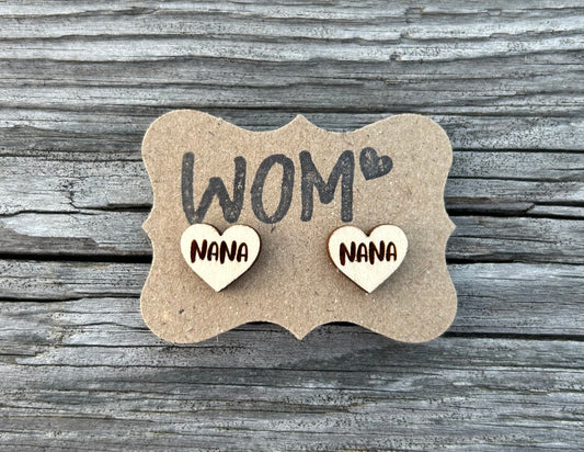 Nana Heart Wooden Stud Earrings