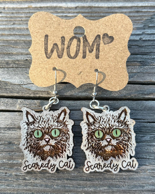 Scaredy Cat Halloween Wooden Dangle Earrings