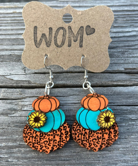 Leopard Pumpkin Sunflower Wooden Dangle Earrings