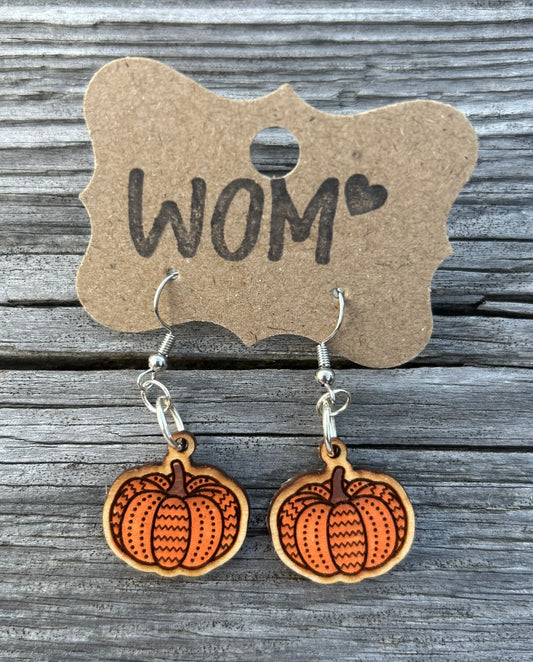 Quilted Pumpkin Wooden Dangle Earrings