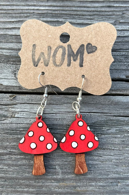 Red Mushroom Wooden Dangle Earrings