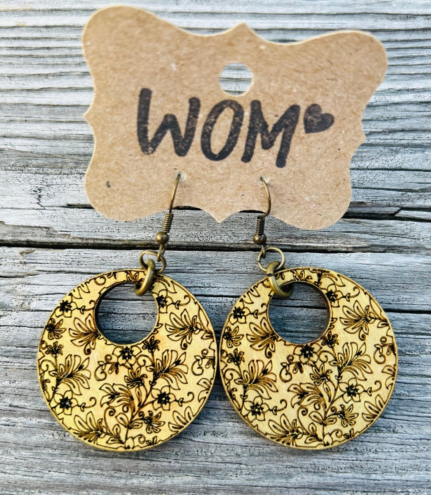 Gold Damask Wooden Dangle Earrings