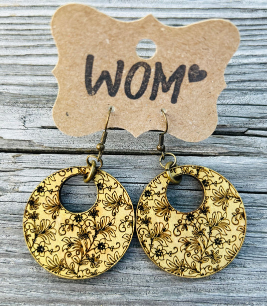 Gold Damask Wooden Dangle Earrings