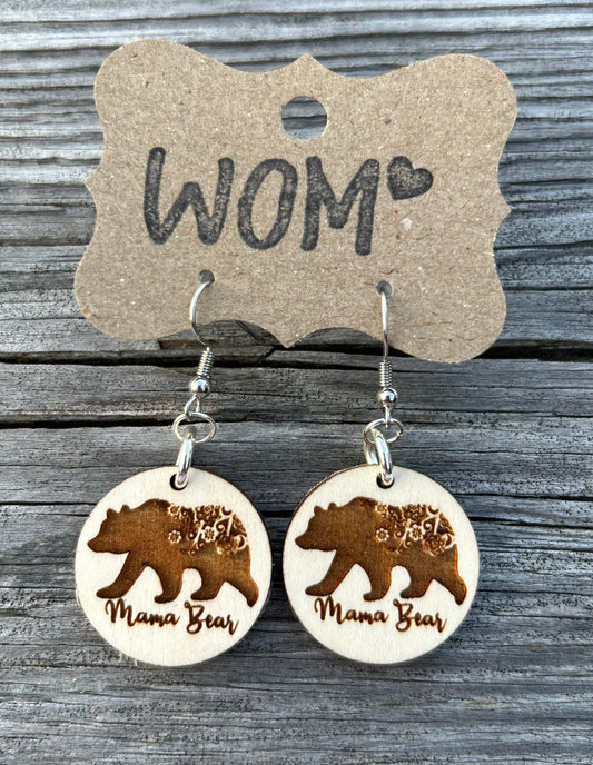 Mama Bear Wooden Dangle Earrings