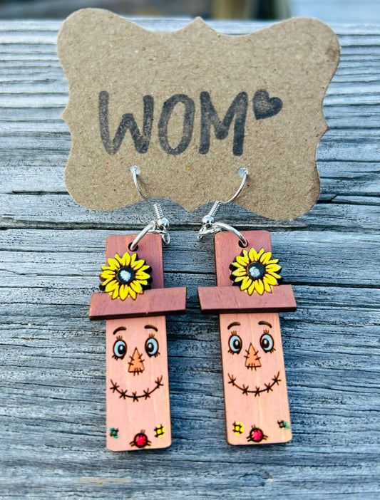 Scarecrow Fall Wooden Dangle Earrings