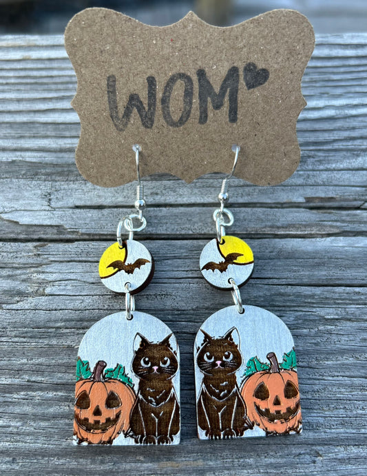 Scary Halloween Night Wooden Dangle Earrings