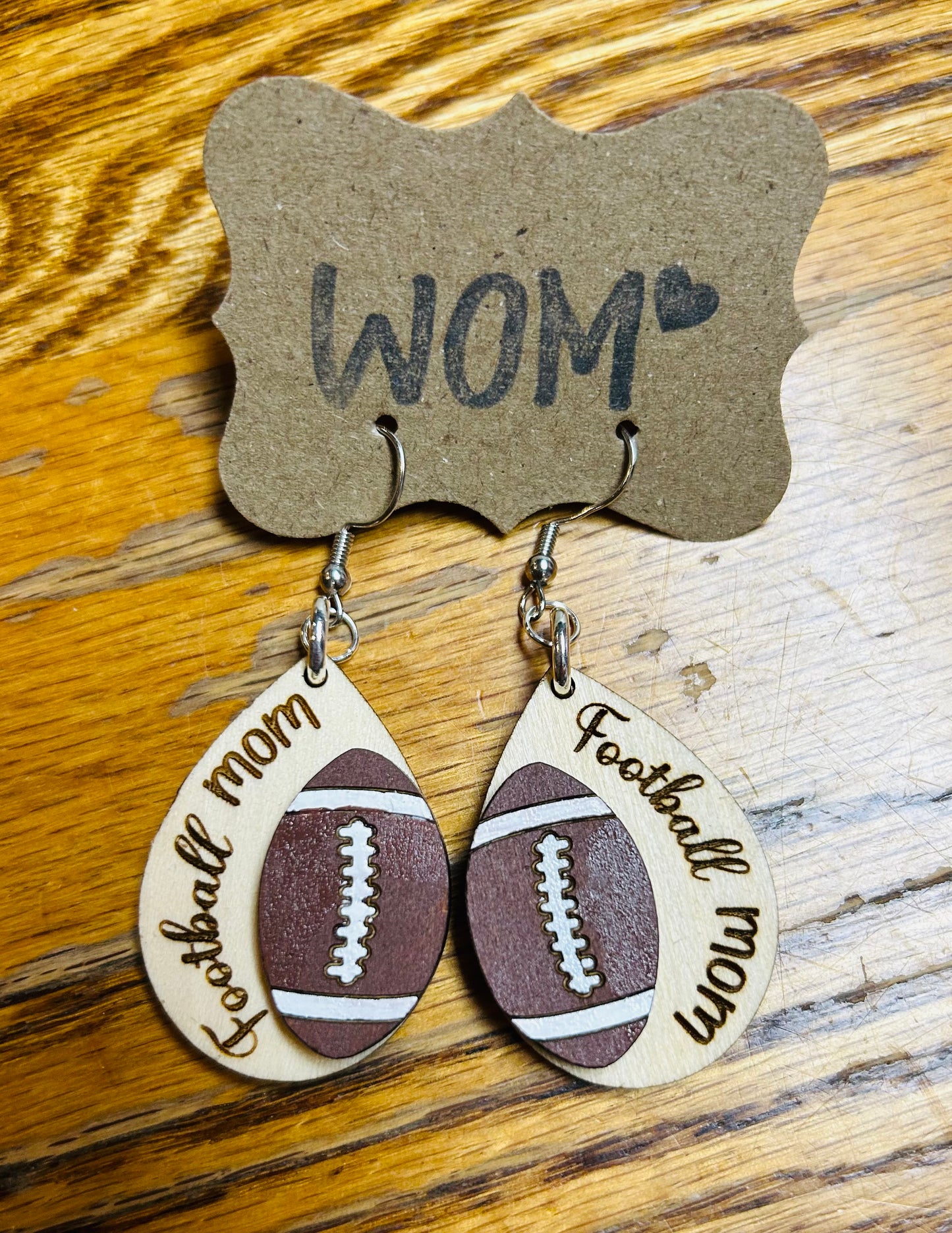 Football Mom Wooden Dangle Earrings