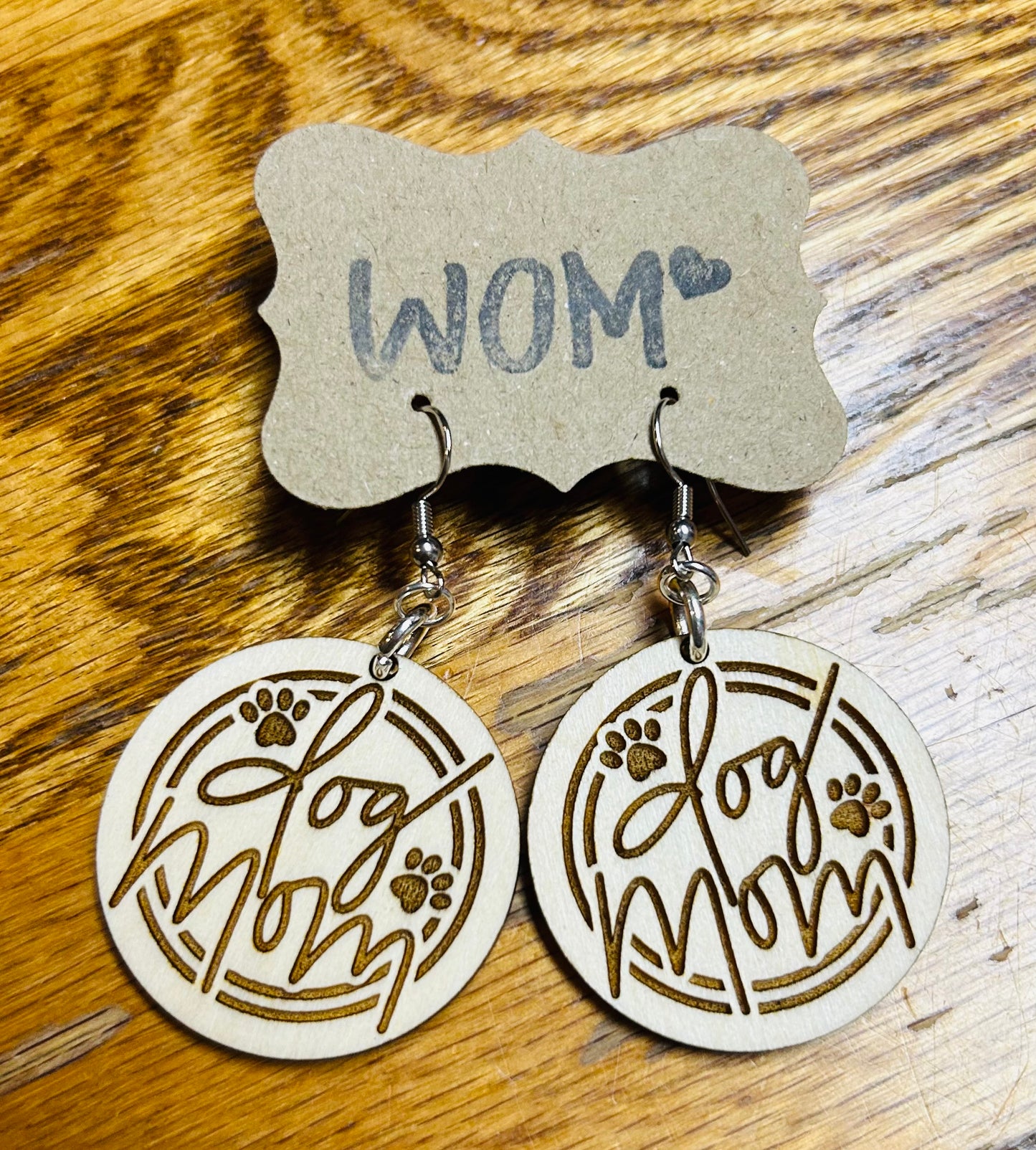 Dog Mom Paw Wooden Dangle Earrings