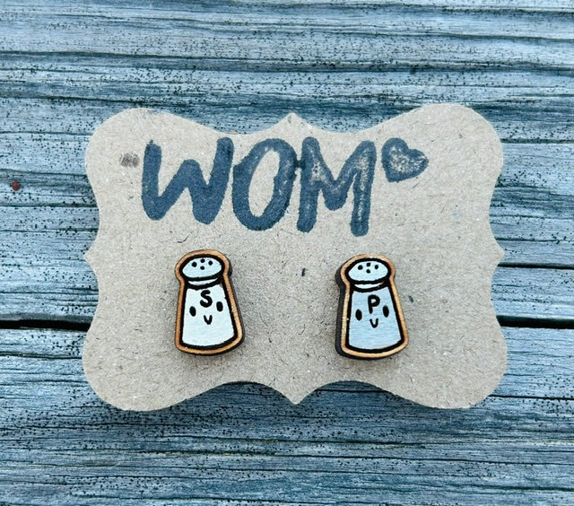Salt and Peper Mix and Match Wooden Stud Earrings