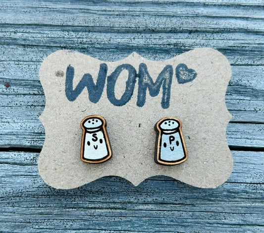 Salt and Peper Mix and Match Wooden Stud Earrings