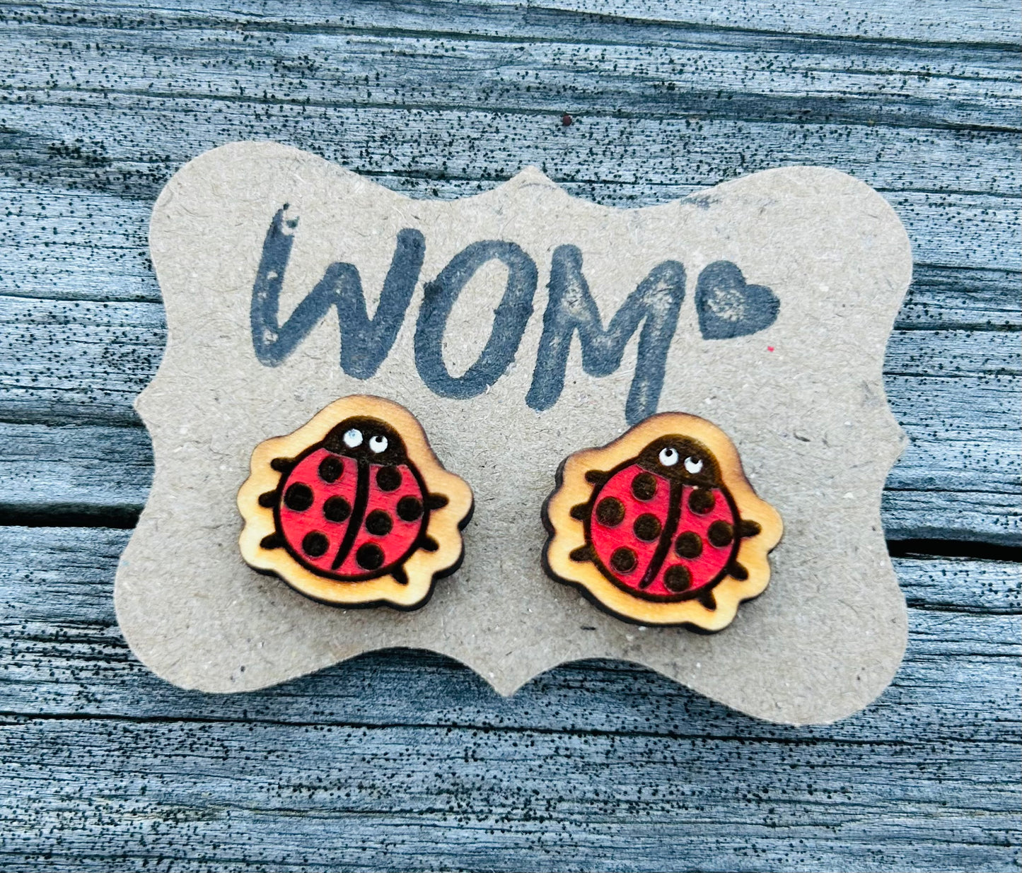 Ladybug Wooden Stud Earrings