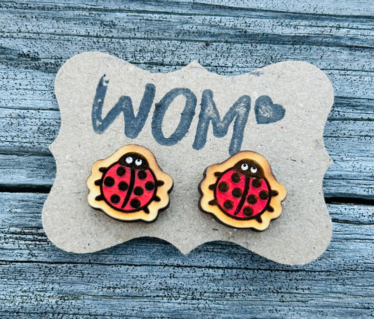 Ladybug Wooden Stud Earrings