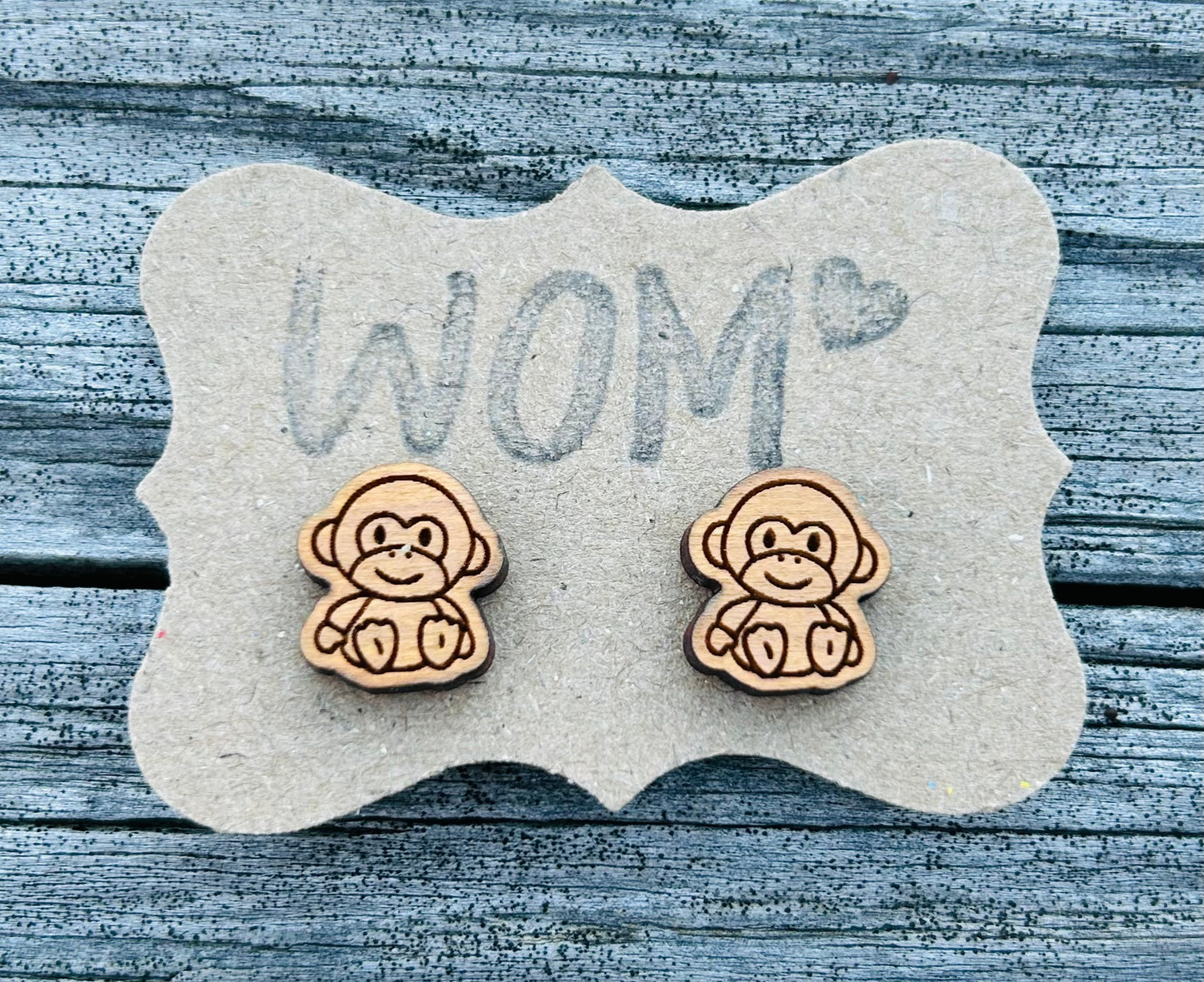 Monkey Wooden Stud Earrings