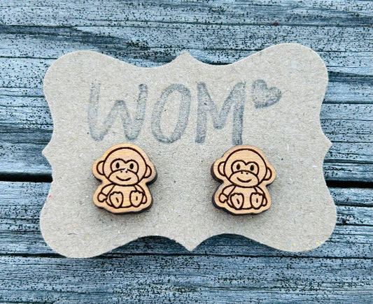Monkey Wooden Stud Earrings