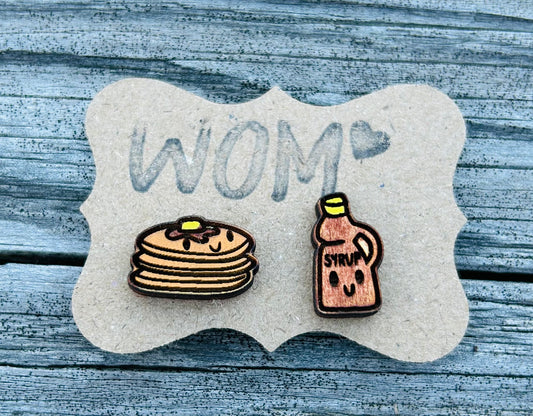 Pancake Syrup Mix and Match Wooden Earring Studs