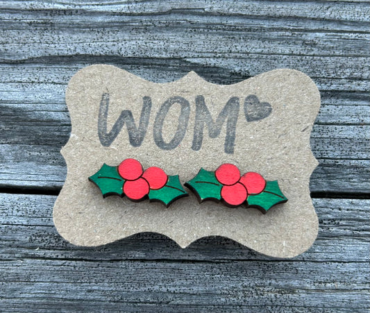 Mistletoe Wooden Stud Earrings